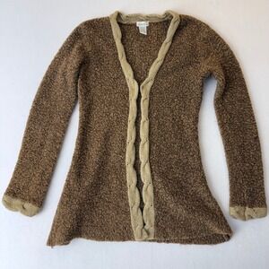 Charlotte Russe Brown Bouclé Cardigan Sweater Cable Trim Cozy Cottagecore M